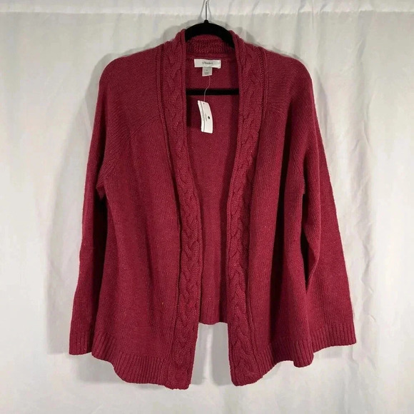 New CJ Banks Cardigan Women's 14W X Red Knit Wool Blend Open Front Long Sleeve - Picture 1 of 11